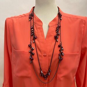 Gunmetal Chain Purple Beads Beaded Women's Fashion Necklace NWOT